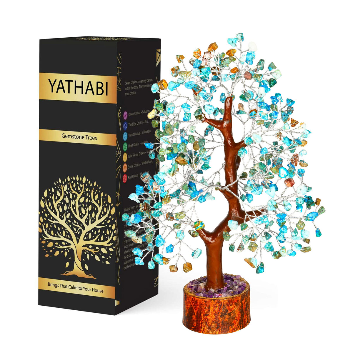 Tree of Life Gemstone Bonsai - Artificial Home and Office Decor, Spiritual Gift With Chakra Stones, Love Stone, Positive Energy - Crystal Rose Quartz - Sayby’s