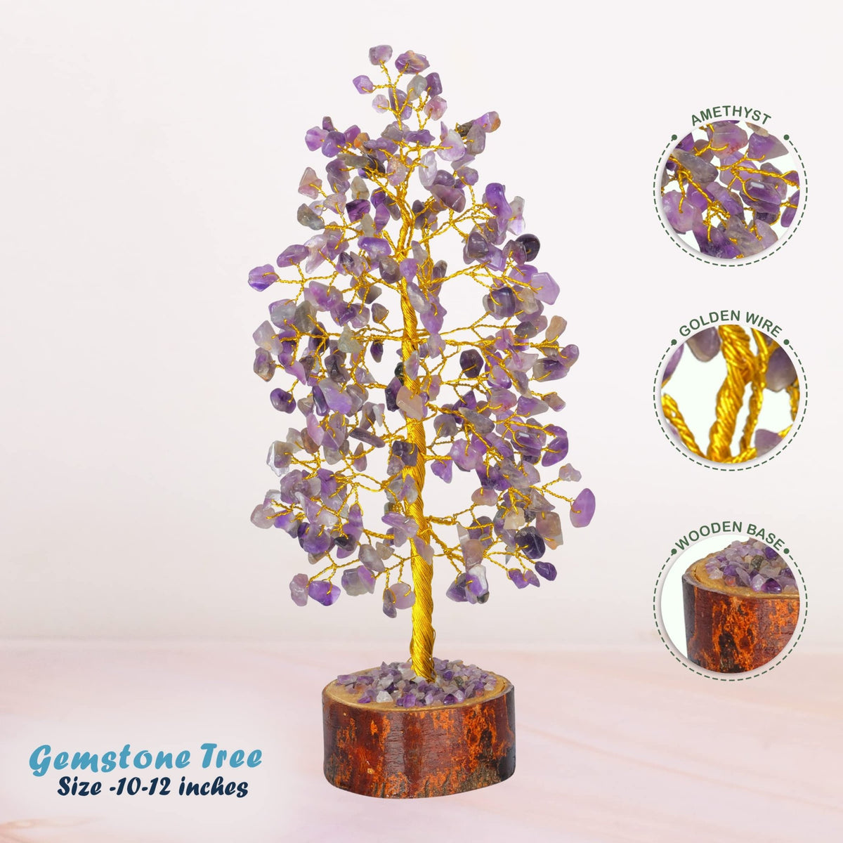 Tree of Life Gemstone Bonsai - Artificial Home and Office Decor, Spiritual Gift With Chakra Stones, Love Stone, Positive Energy - Crystal Rose Quartz - Sayby’s