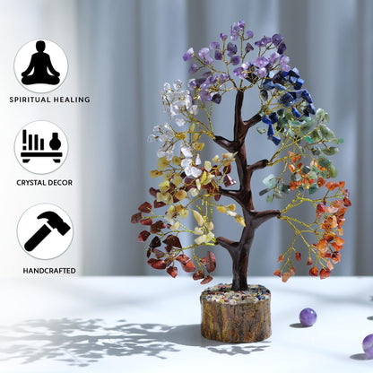 Tree of Life Gemstone Bonsai - Artificial Home and Office Decor, Spiritual Gift With Chakra Stones, Love Stone, Positive Energy - Crystal Rose Quartz - Sayby’s