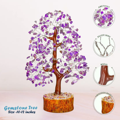 Tree of Life Gemstone Bonsai - Artificial Home and Office Decor, Spiritual Gift With Chakra Stones, Love Stone, Positive Energy - Crystal Rose Quartz - Sayby’s