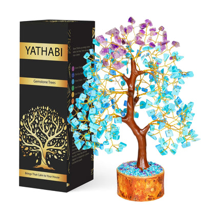 Tree of Life Gemstone Bonsai - Artificial Home and Office Decor, Spiritual Gift With Chakra Stones, Love Stone, Positive Energy - Crystal Rose Quartz - Sayby’s