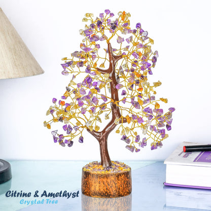 Tree of Life Gemstone Bonsai - Artificial Home and Office Decor, Spiritual Gift With Chakra Stones, Love Stone, Positive Energy - Crystal Rose Quartz - Sayby’s