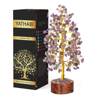 Tree of Life Gemstone Bonsai - Artificial Home and Office Decor, Spiritual Gift With Chakra Stones, Love Stone, Positive Energy - Crystal Rose Quartz - Sayby’s