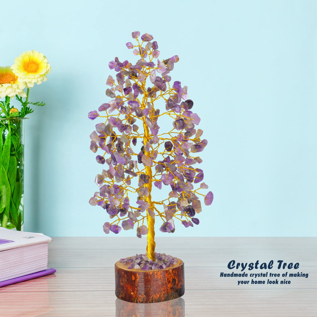 Tree of Life Gemstone Bonsai - Artificial Home and Office Decor, Spiritual Gift With Chakra Stones, Love Stone, Positive Energy - Crystal Rose Quartz - Sayby’s