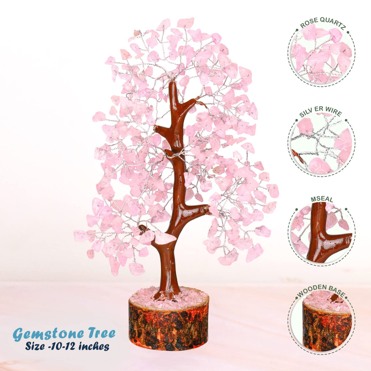 Tree of Life Gemstone Bonsai - Artificial Home and Office Decor, Spiritual Gift With Chakra Stones, Love Stone, Positive Energy - Crystal Rose Quartz - Sayby’s
