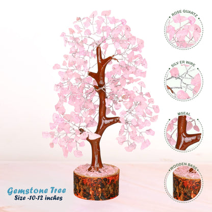 Tree of Life Gemstone Bonsai - Artificial Home and Office Decor, Spiritual Gift With Chakra Stones, Love Stone, Positive Energy - Crystal Rose Quartz - Sayby’s