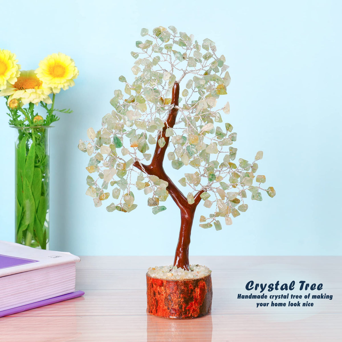 Tree of Life Gemstone Bonsai - Artificial Home and Office Decor, Spiritual Gift With Chakra Stones, Love Stone, Positive Energy - Crystal Rose Quartz - Sayby’s