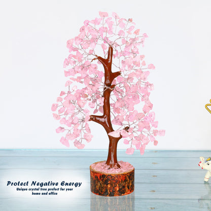Tree of Life Gemstone Bonsai - Artificial Home and Office Decor, Spiritual Gift With Chakra Stones, Love Stone, Positive Energy - Crystal Rose Quartz - Sayby’s