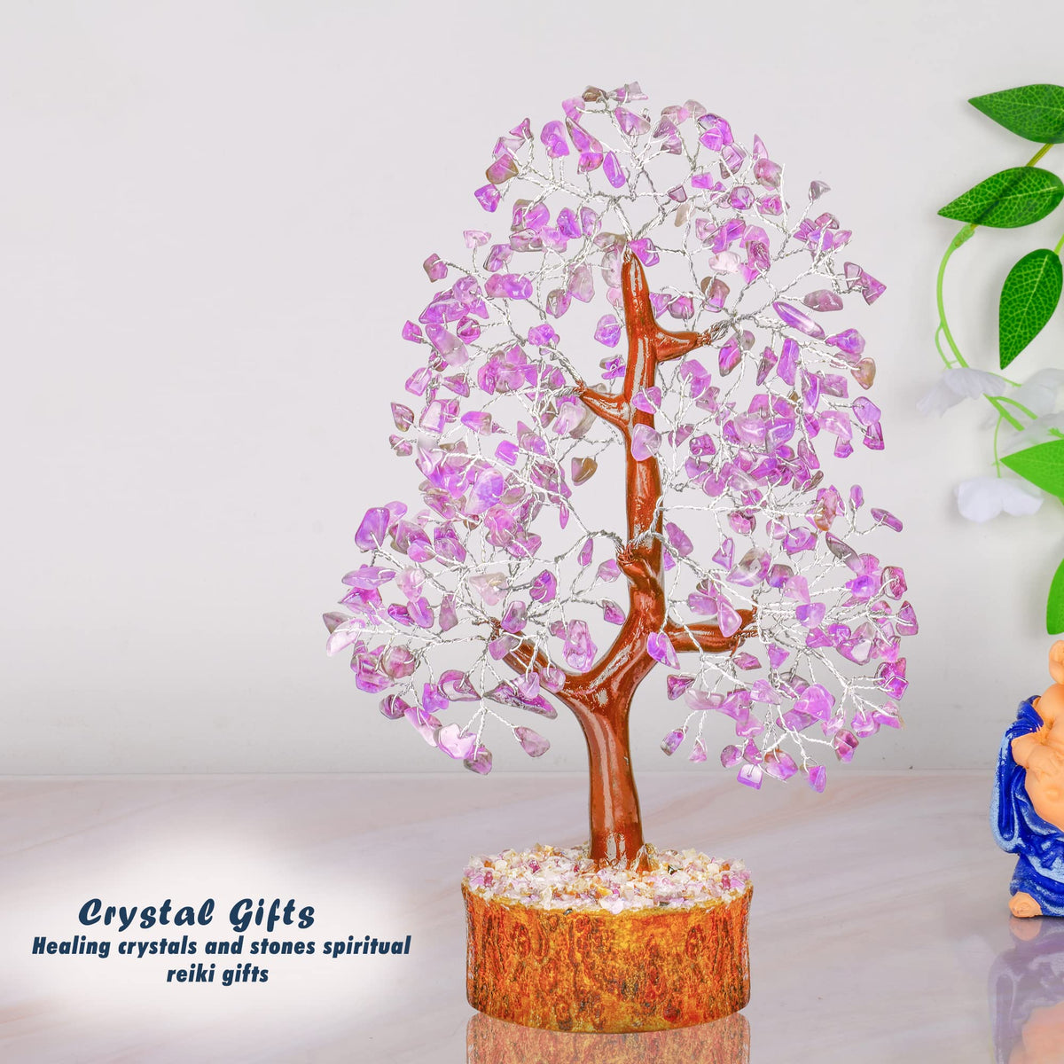 Tree of Life Gemstone Bonsai - Artificial Home and Office Decor, Spiritual Gift With Chakra Stones, Love Stone, Positive Energy - Crystal Rose Quartz - Sayby’s