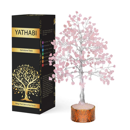Tree of Life Gemstone Bonsai - Artificial Home and Office Decor, Spiritual Gift With Chakra Stones, Love Stone, Positive Energy - Crystal Rose Quartz - Sayby’s