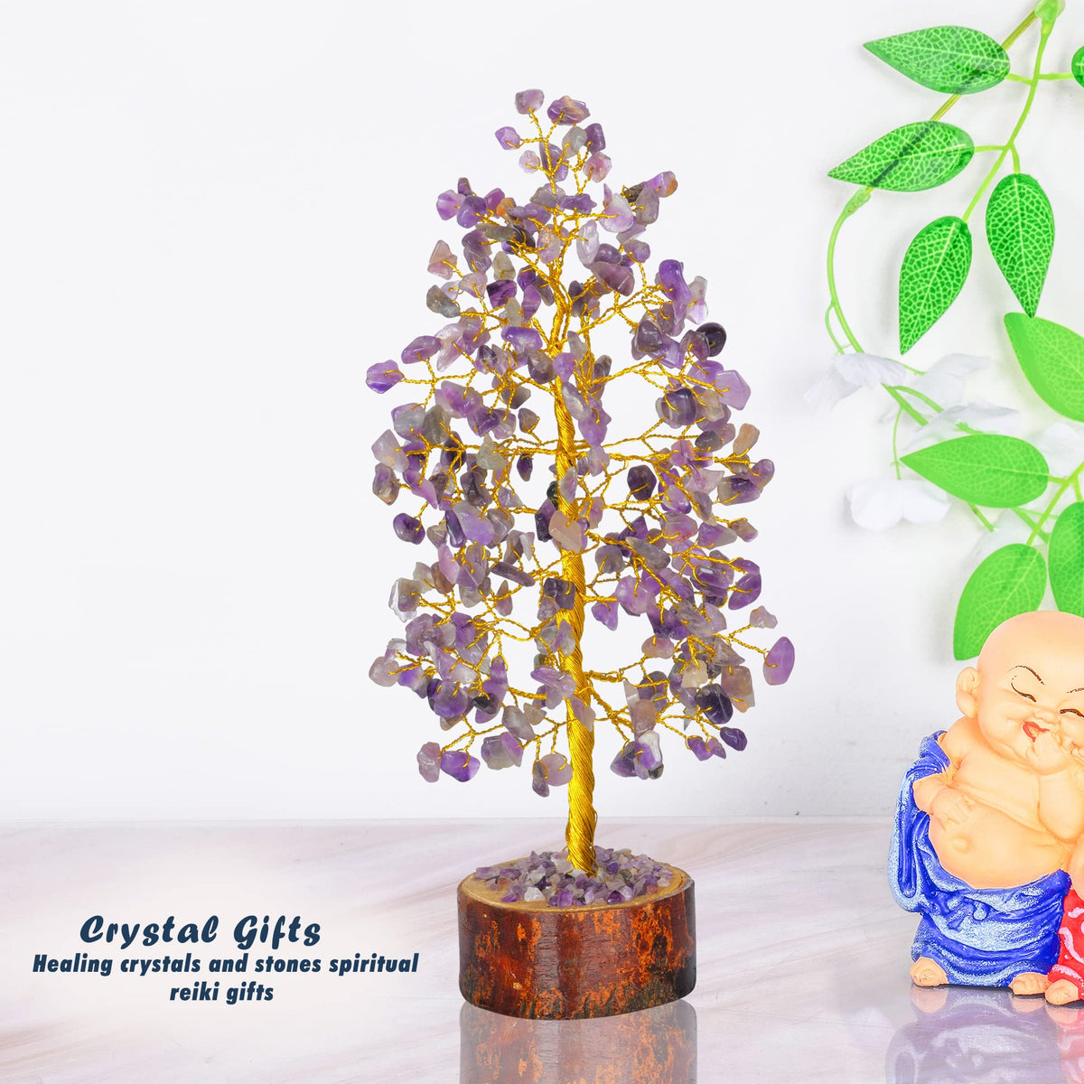 Tree of Life Gemstone Bonsai - Artificial Home and Office Decor, Spiritual Gift With Chakra Stones, Love Stone, Positive Energy - Crystal Rose Quartz - Sayby’s