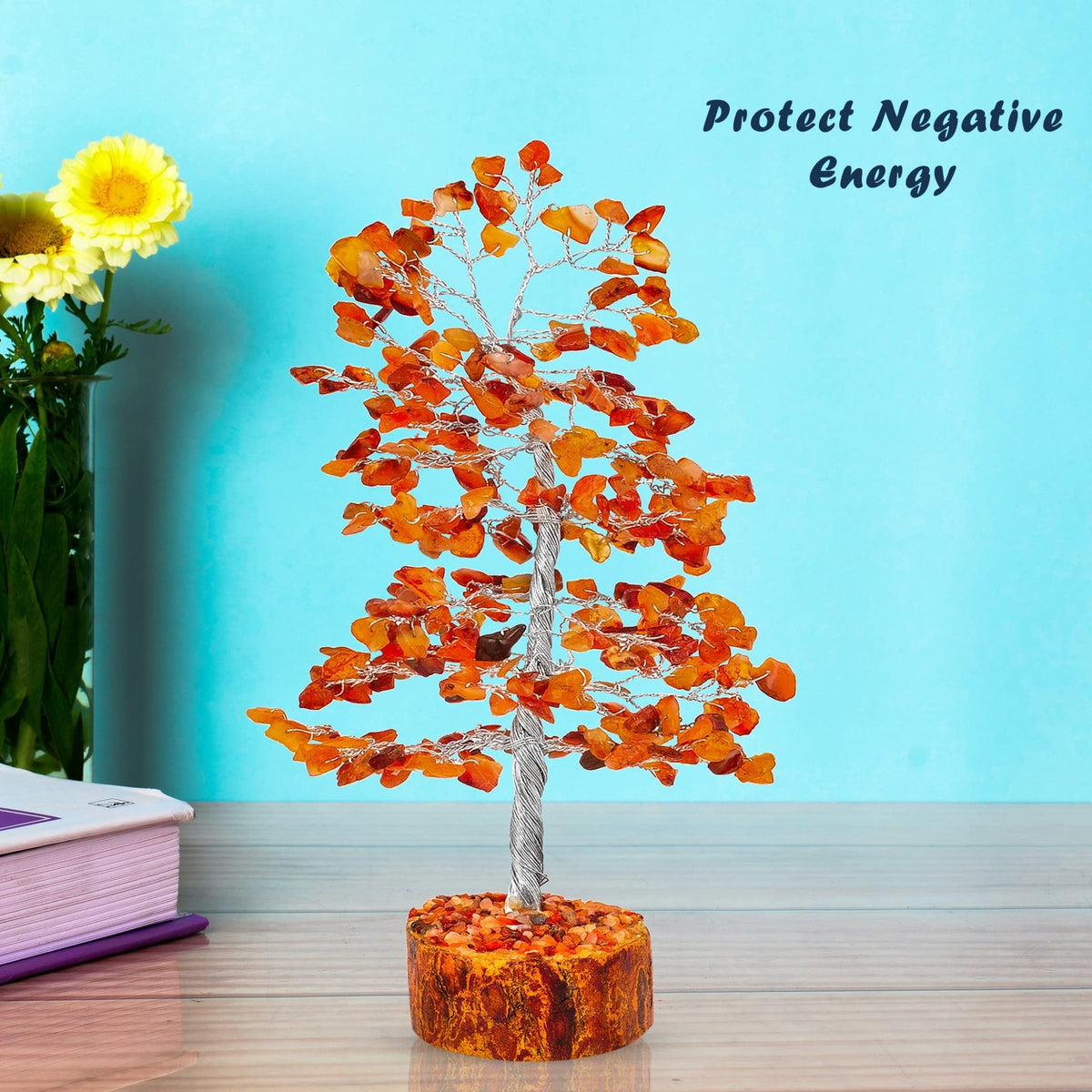 Tree of Life Gemstone Bonsai - Artificial Home and Office Decor, Spiritual Gift With Chakra Stones, Love Stone, Positive Energy - Crystal Rose Quartz - Sayby’s