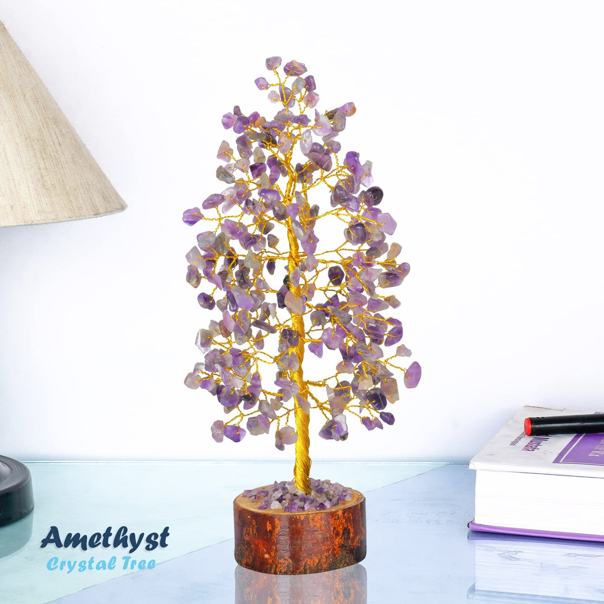 Tree of Life Gemstone Bonsai - Artificial Home and Office Decor, Spiritual Gift With Chakra Stones, Love Stone, Positive Energy - Crystal Rose Quartz - Sayby’s