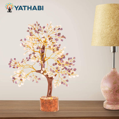 Tree of Life Gemstone Bonsai - Artificial Home and Office Decor, Spiritual Gift With Chakra Stones, Love Stone, Positive Energy - Crystal Rose Quartz - Sayby’s