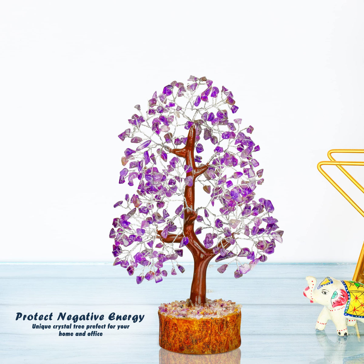 Tree of Life Gemstone Bonsai - Artificial Home and Office Decor, Spiritual Gift With Chakra Stones, Love Stone, Positive Energy - Crystal Rose Quartz - Sayby’s