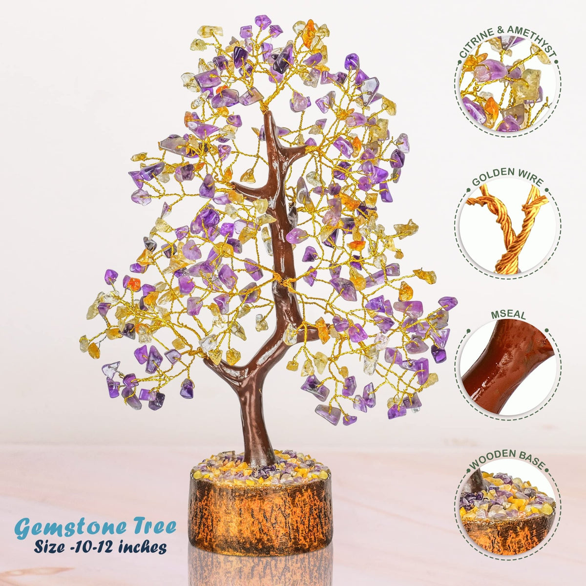 Tree of Life Gemstone Bonsai - Artificial Home and Office Decor, Spiritual Gift With Chakra Stones, Love Stone, Positive Energy - Crystal Rose Quartz - Sayby’s