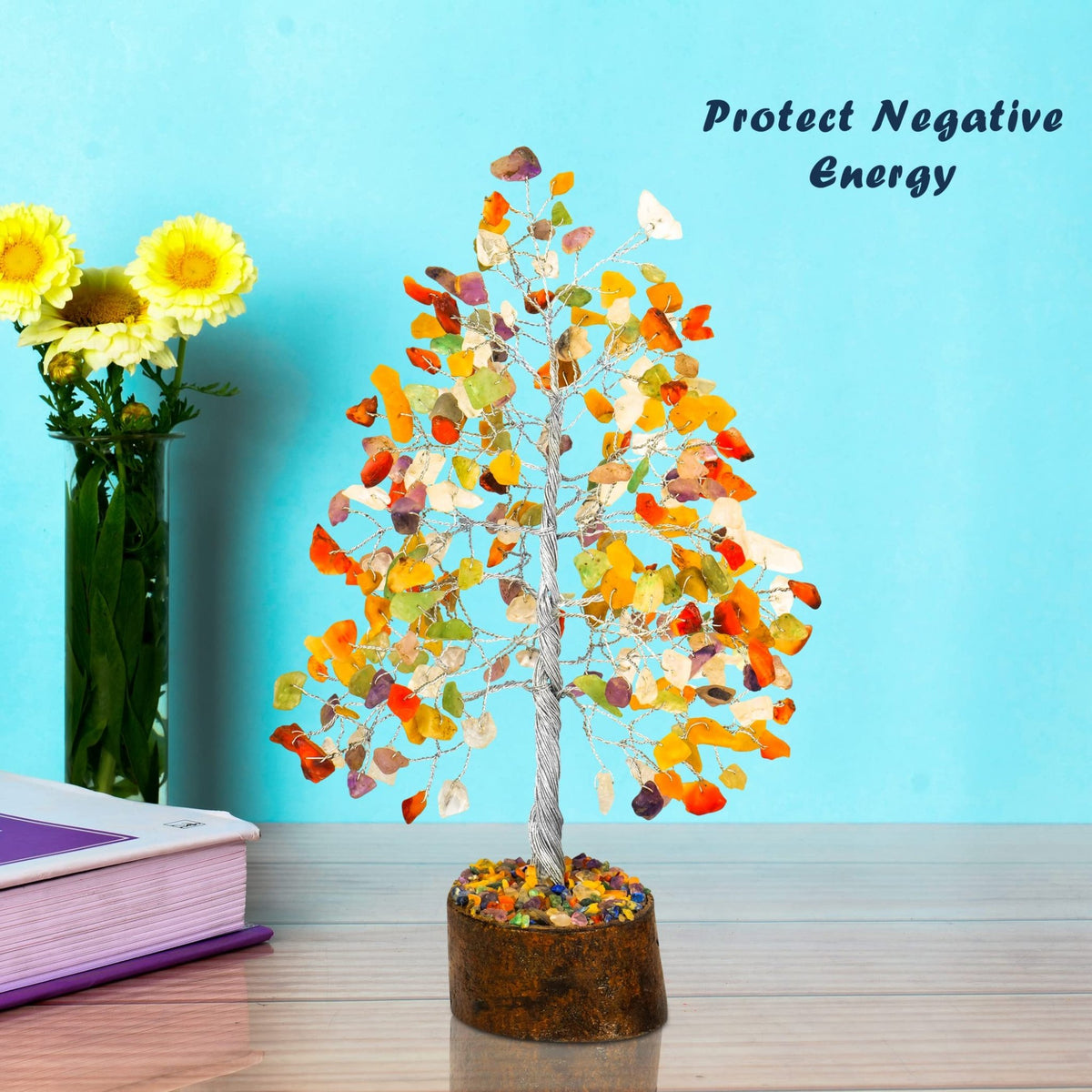 Tree of Life Gemstone Bonsai - Artificial Home and Office Decor, Spiritual Gift With Chakra Stones, Love Stone, Positive Energy - Crystal Rose Quartz - Sayby’s
