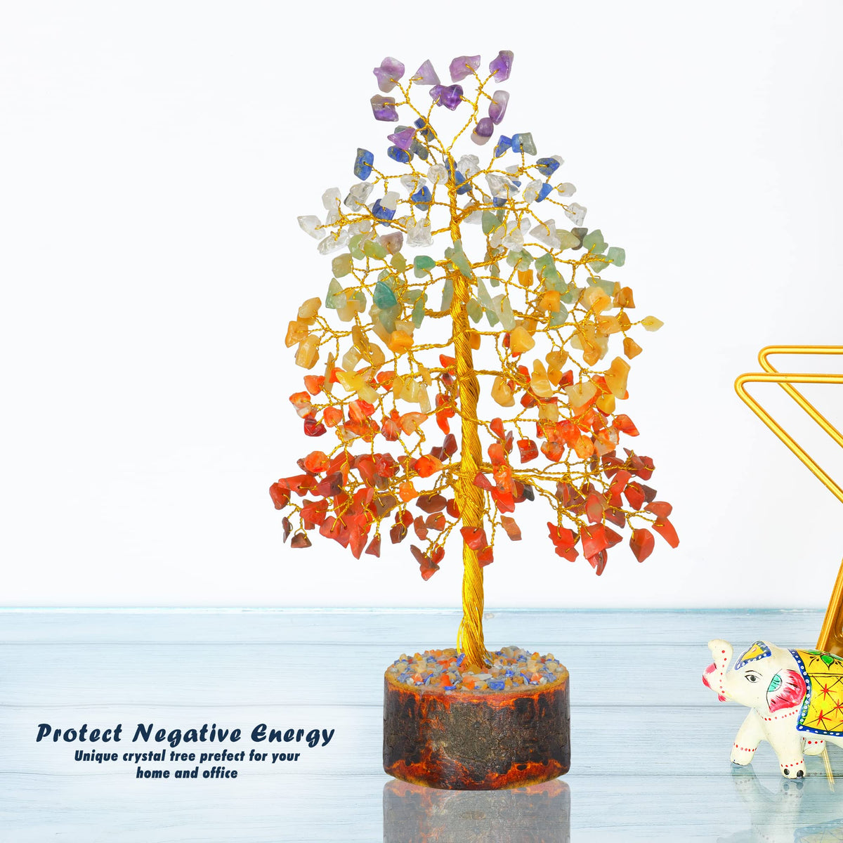 Tree of Life Gemstone Bonsai - Artificial Home and Office Decor, Spiritual Gift With Chakra Stones, Love Stone, Positive Energy - Crystal Rose Quartz - Sayby’s