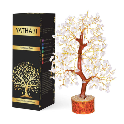 Tree of Life Gemstone Bonsai - Artificial Home and Office Decor, Spiritual Gift With Chakra Stones, Love Stone, Positive Energy - Crystal Rose Quartz - Sayby’s