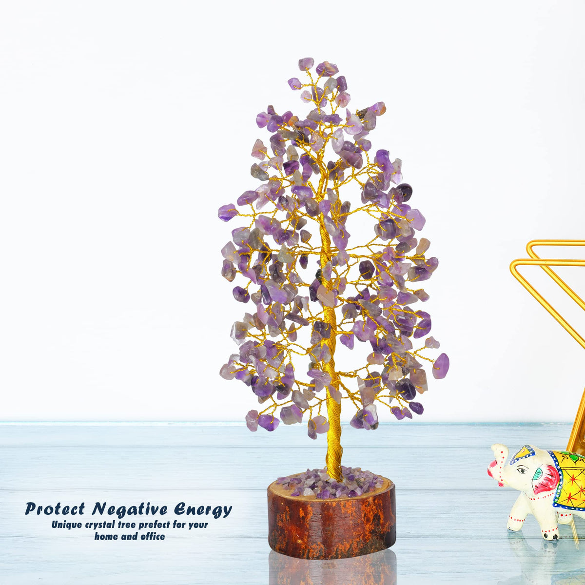 Tree of Life Gemstone Bonsai - Artificial Home and Office Decor, Spiritual Gift With Chakra Stones, Love Stone, Positive Energy - Crystal Rose Quartz - Sayby’s