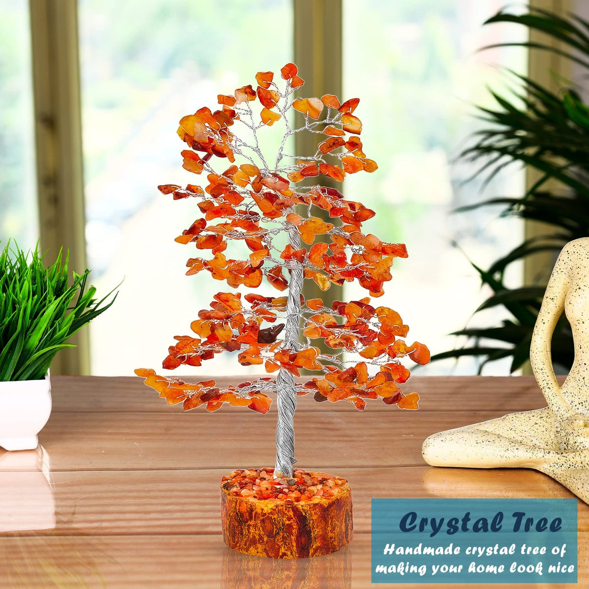 Tree of Life Gemstone Bonsai - Artificial Home and Office Decor, Spiritual Gift With Chakra Stones, Love Stone, Positive Energy - Crystal Rose Quartz - Sayby’s