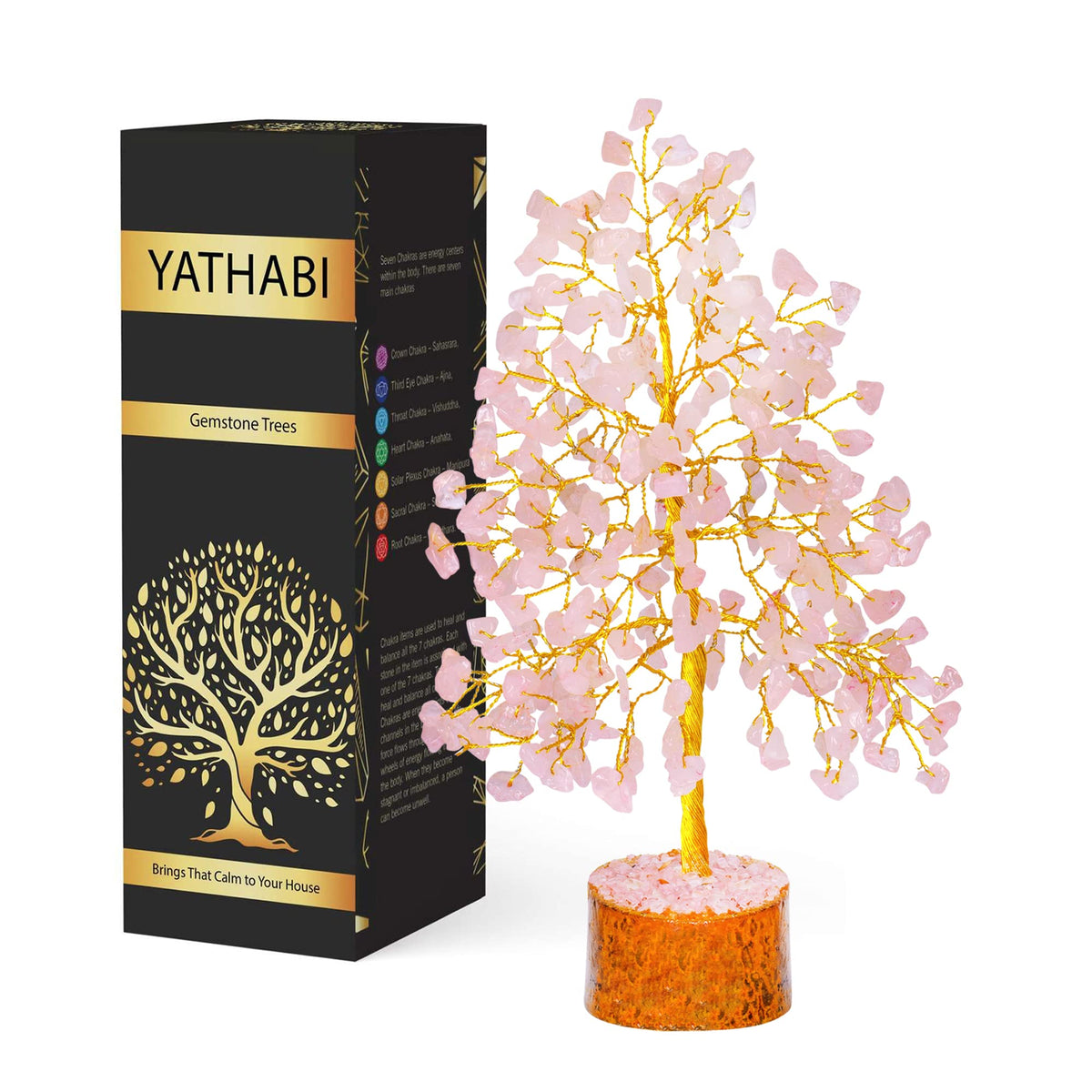 Tree of Life Gemstone Bonsai - Artificial Home and Office Decor, Spiritual Gift With Chakra Stones, Love Stone, Positive Energy - Crystal Rose Quartz - Sayby’s
