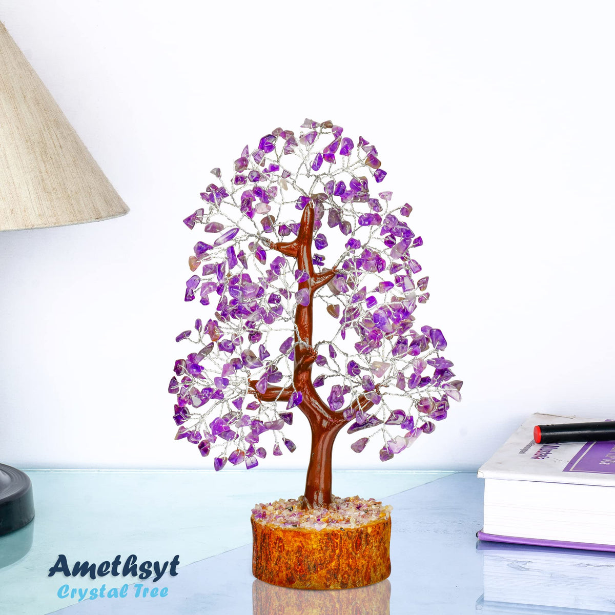 Tree of Life Gemstone Bonsai - Artificial Home and Office Decor, Spiritual Gift With Chakra Stones, Love Stone, Positive Energy - Crystal Rose Quartz - Sayby’s