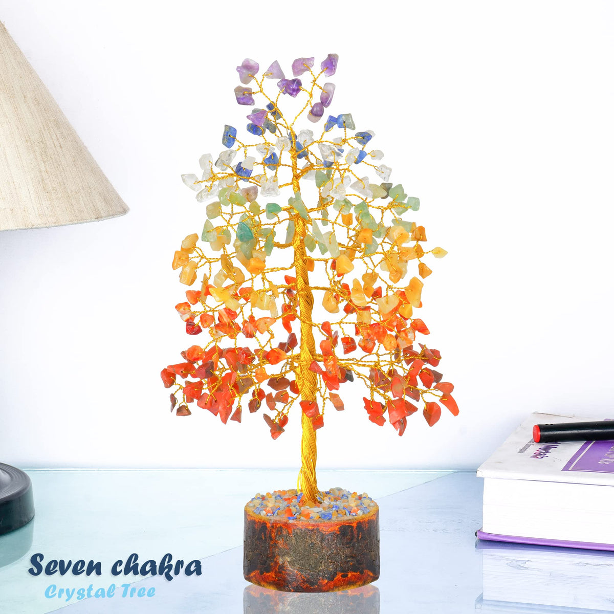 Tree of Life Gemstone Bonsai - Artificial Home and Office Decor, Spiritual Gift With Chakra Stones, Love Stone, Positive Energy - Crystal Rose Quartz - Sayby’s