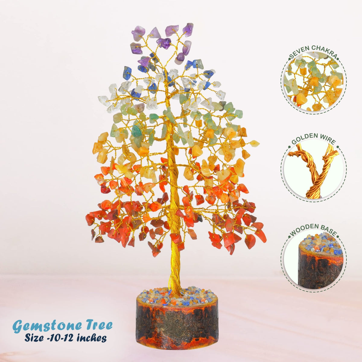 Tree of Life Gemstone Bonsai - Artificial Home and Office Decor, Spiritual Gift With Chakra Stones, Love Stone, Positive Energy - Crystal Rose Quartz - Sayby’s