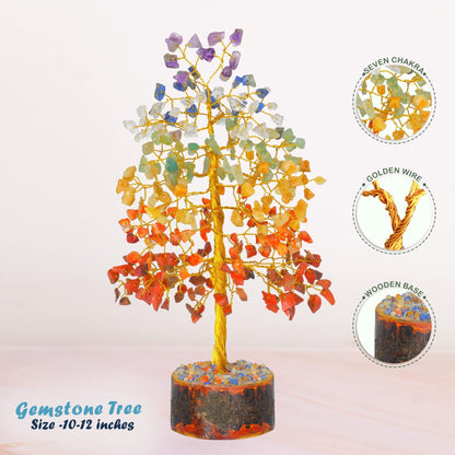 Tree of Life Gemstone Bonsai - Artificial Home and Office Decor, Spiritual Gift With Chakra Stones, Love Stone, Positive Energy - Crystal Rose Quartz - Sayby’s