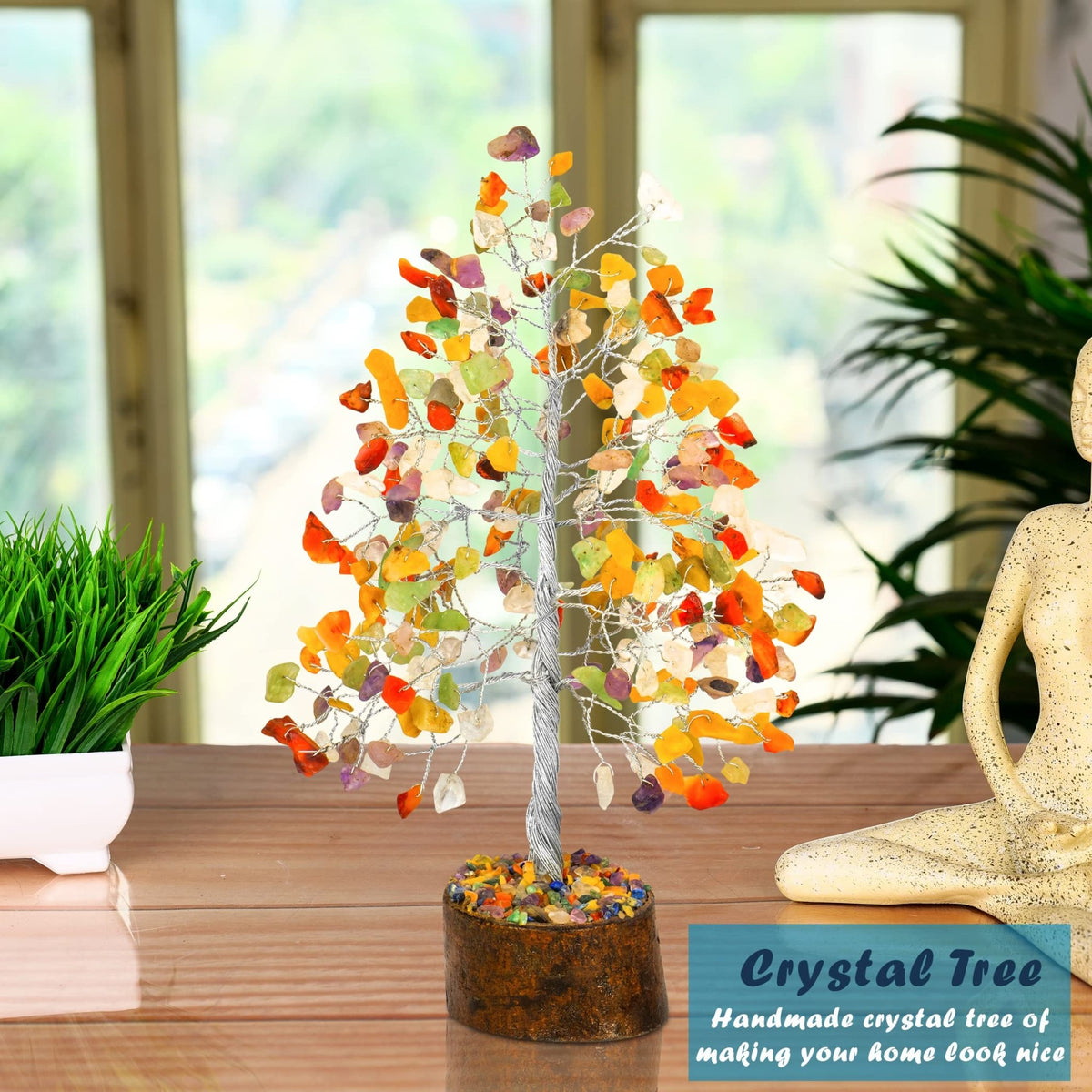 Tree of Life Gemstone Bonsai - Artificial Home and Office Decor, Spiritual Gift With Chakra Stones, Love Stone, Positive Energy - Crystal Rose Quartz - Sayby’s