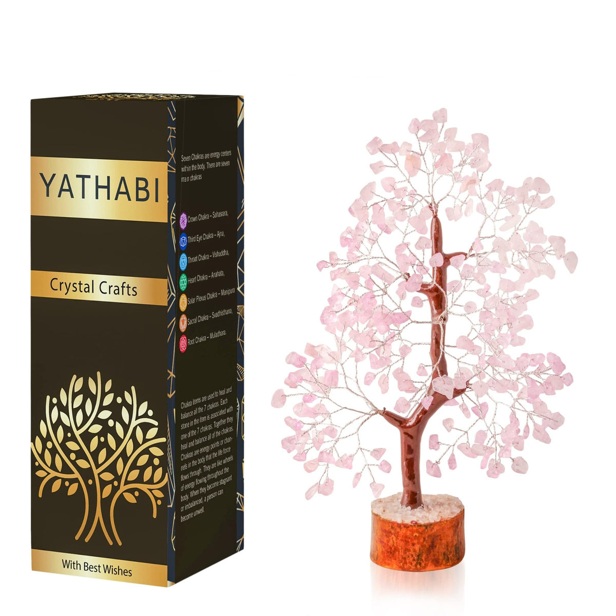 Tree of Life Gemstone Bonsai - Artificial Home and Office Decor, Spiritual Gift With Chakra Stones, Love Stone, Positive Energy - Crystal Rose Quartz - Sayby’s