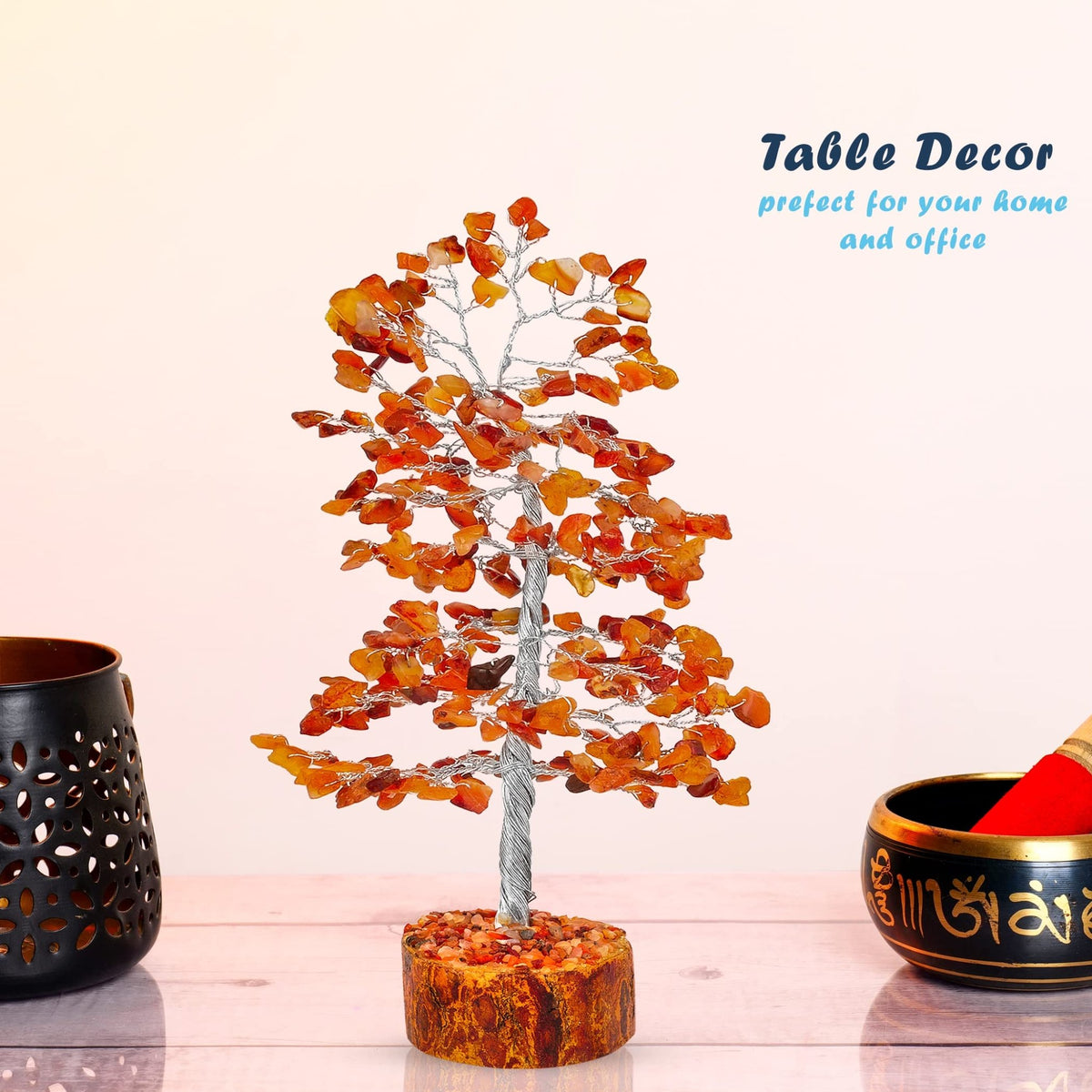 Tree of Life Gemstone Bonsai - Artificial Home and Office Decor, Spiritual Gift With Chakra Stones, Love Stone, Positive Energy - Crystal Rose Quartz - Sayby’s