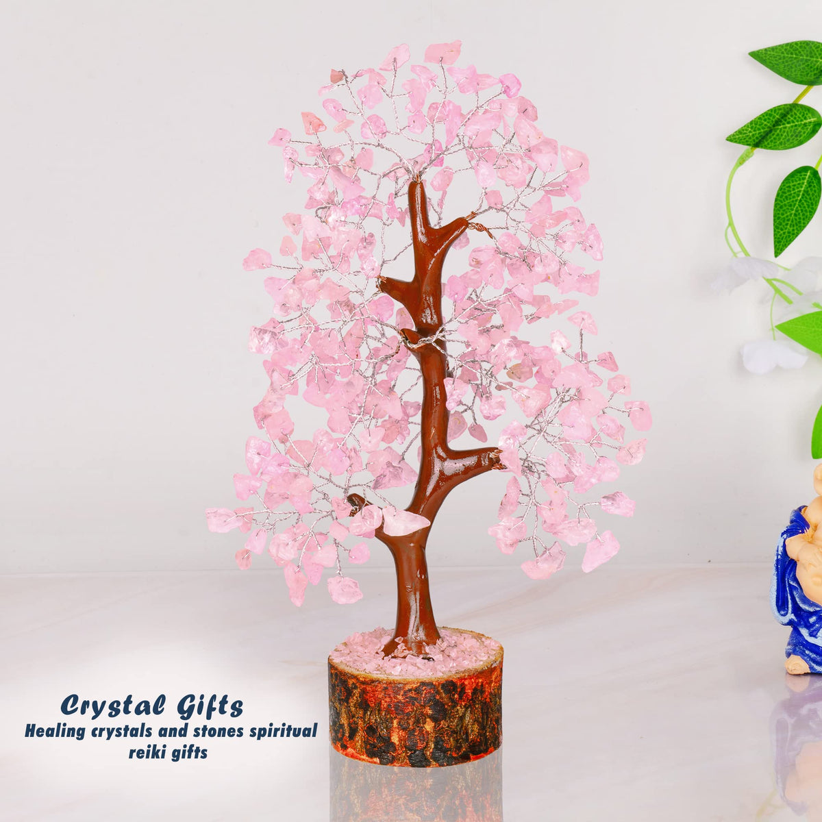 Tree of Life Gemstone Bonsai - Artificial Home and Office Decor, Spiritual Gift With Chakra Stones, Love Stone, Positive Energy - Crystal Rose Quartz - Sayby’s