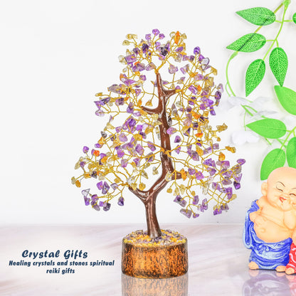 Tree of Life Gemstone Bonsai - Artificial Home and Office Decor, Spiritual Gift With Chakra Stones, Love Stone, Positive Energy - Crystal Rose Quartz - Sayby’s