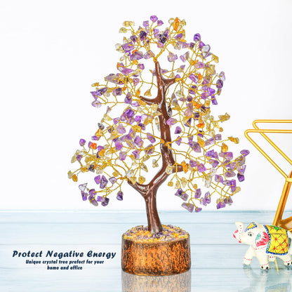Tree of Life Gemstone Bonsai - Artificial Home and Office Decor, Spiritual Gift With Chakra Stones, Love Stone, Positive Energy - Crystal Rose Quartz - Sayby’s