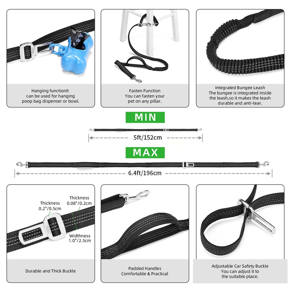 TUDEQU 4-IN-1 Hands Free Dog Leash Waist Belt with Dog Walking Fanny Pack,Seat Belt, Waist Leash for Large Dogs,Hiking - Sayby’s