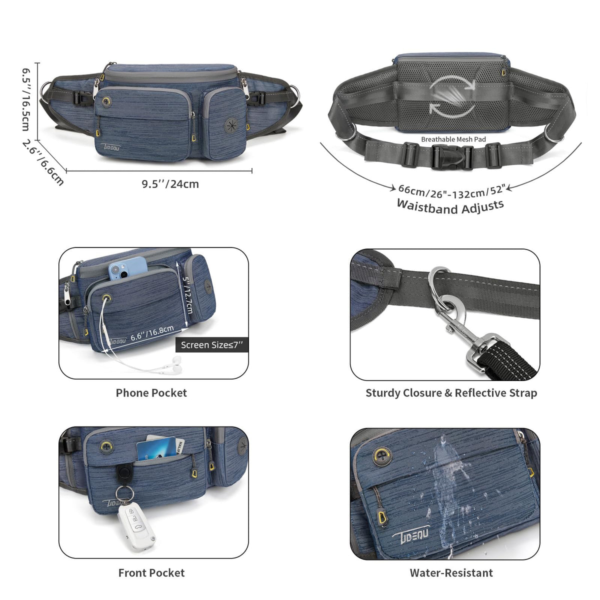TUDEQU 4-IN-1 Hands Free Dog Leash Waist Belt with Dog Walking Fanny Pack,Seat Belt, Waist Leash for Large Dogs,Hiking - Sayby’s