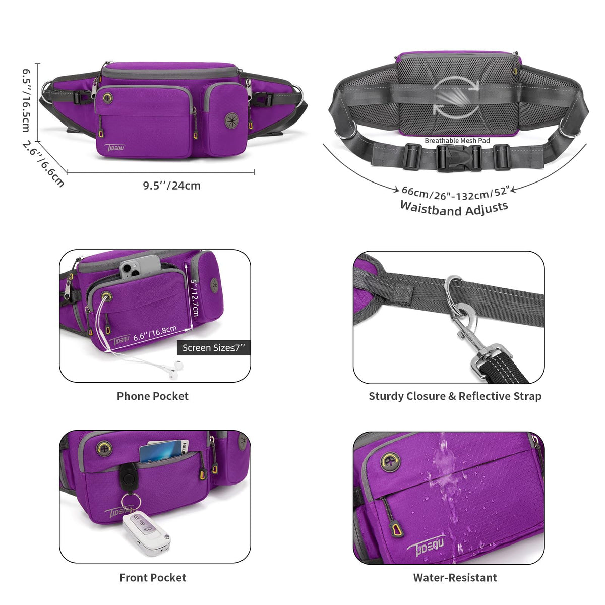 TUDEQU 4-IN-1 Hands Free Dog Leash Waist Belt with Dog Walking Fanny Pack,Seat Belt, Waist Leash for Large Dogs,Hiking - Sayby’s