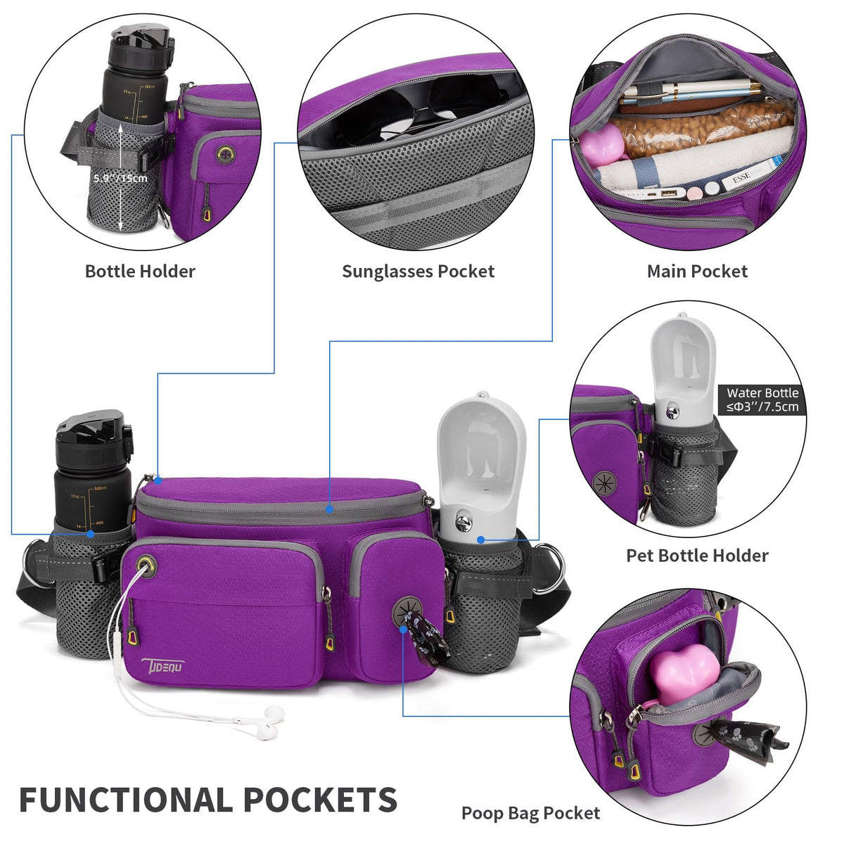 TUDEQU 4-IN-1 Hands Free Dog Leash Waist Belt with Dog Walking Fanny Pack,Seat Belt, Waist Leash for Large Dogs,Hiking - Sayby’s