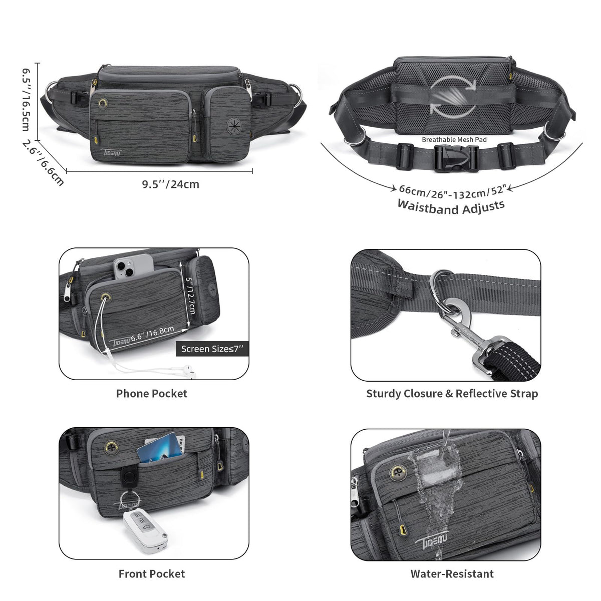 TUDEQU 4-IN-1 Hands Free Dog Leash Waist Belt with Dog Walking Fanny Pack,Seat Belt, Waist Leash for Large Dogs,Hiking - Sayby’s