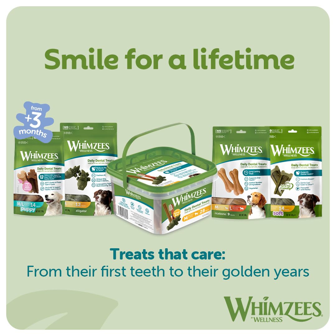 WHIMZEES By Wellness Rice Bone, Dog Dental Sticks, 9 Pieces, Size M/L, Dog Chews for Medium to Large Breeds, Natural, Gluten-Free, Rawhide-Free, Vegetarian - Sayby’s