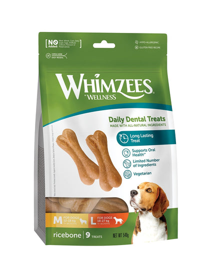 WHIMZEES By Wellness Rice Bone, Dog Dental Sticks, 9 Pieces, Size M/L, Dog Chews for Medium to Large Breeds, Natural, Gluten-Free, Rawhide-Free, Vegetarian - Sayby’s