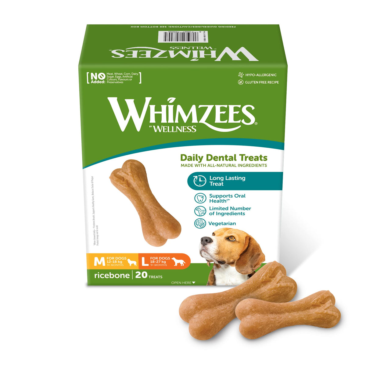 WHIMZEES By Wellness Rice Bone, Dog Dental Sticks, 9 Pieces, Size M/L, Dog Chews for Medium to Large Breeds, Natural, Gluten-Free, Rawhide-Free, Vegetarian - Sayby’s