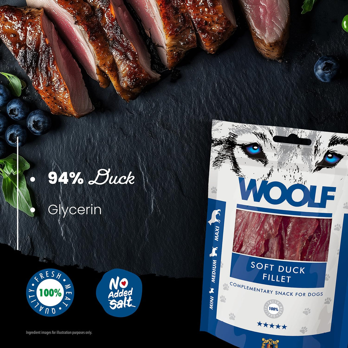 WOOLF Soft Duck Fillet Dog Treats - Complementary Snacks for Dogs. All-Natural Ingredients, High Meat Content, Nutritional, Free from Artificial Additives. Suitable for Dogs (100g) - Sayby’s