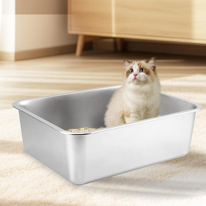 XXL Cat Litter Tray 50 * 35 * 15CM(19.5" L x 13.5" W x 6" H) Litter Tray Litter Box Large Cat Litter Trays for Cats Rabbits, Never Absorbs Odors, Rustproof, Non Stick Smooth Surface - Sayby’s