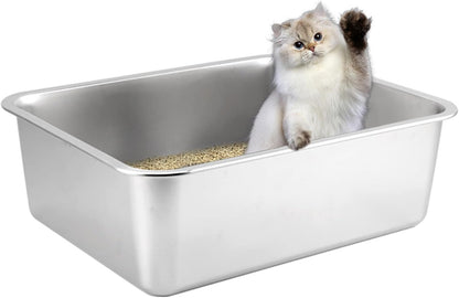 XXL Cat Litter Tray 50 * 35 * 15CM(19.5" L x 13.5" W x 6" H) Litter Tray Litter Box Large Cat Litter Trays for Cats Rabbits, Never Absorbs Odors, Rustproof, Non Stick Smooth Surface - Sayby’s