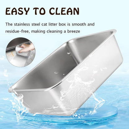 XXL Cat Litter Tray 50 * 35 * 15CM(19.5" L x 13.5" W x 6" H) Litter Tray Litter Box Large Cat Litter Trays for Cats Rabbits, Never Absorbs Odors, Rustproof, Non Stick Smooth Surface - Sayby’s