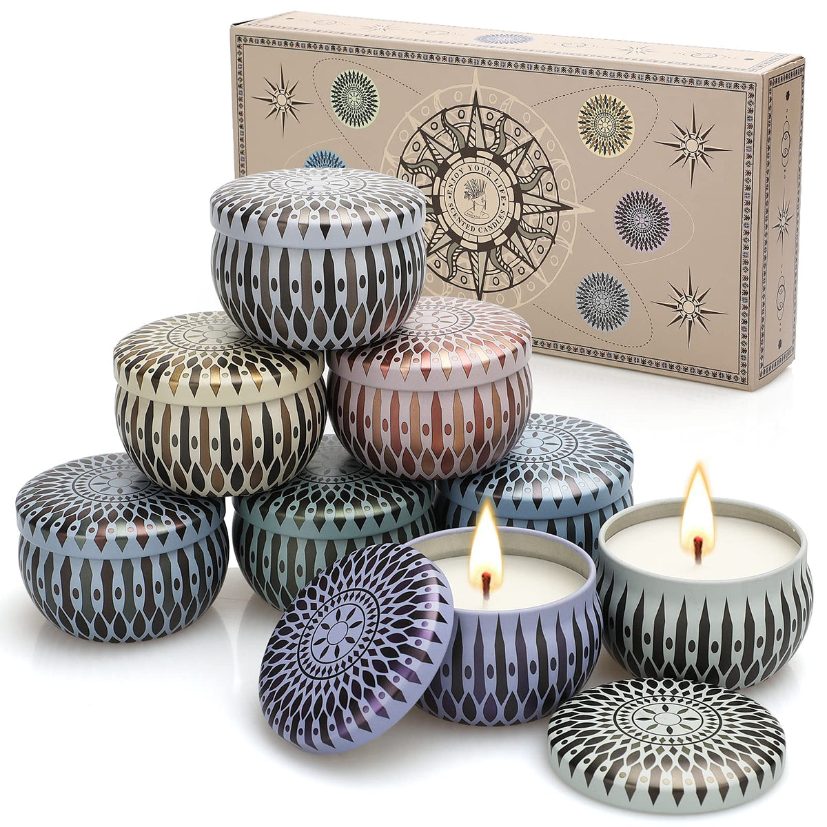 Yinuo Mirror Gifts for Women, 24 x 70 g Scented Candles Gift Set for Women, Soy Wax Aromatherapy Candles for Christmas, Birthday, Mother's Day, Valentine's Day, Bathroom, Yoga - Sayby’s
