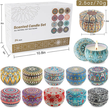 Yinuo Mirror Gifts for Women, 24 x 70 g Scented Candles Gift Set for Women, Soy Wax Aromatherapy Candles for Christmas, Birthday, Mother's Day, Valentine's Day, Bathroom, Yoga - Sayby’s